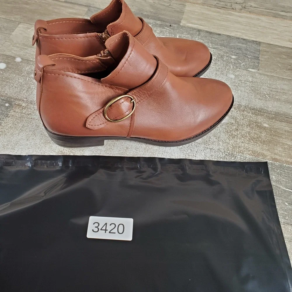 David Tate Maizy Womens Bootie Sz 8.5 W Brown Comfort Buckle Leather Side Zip